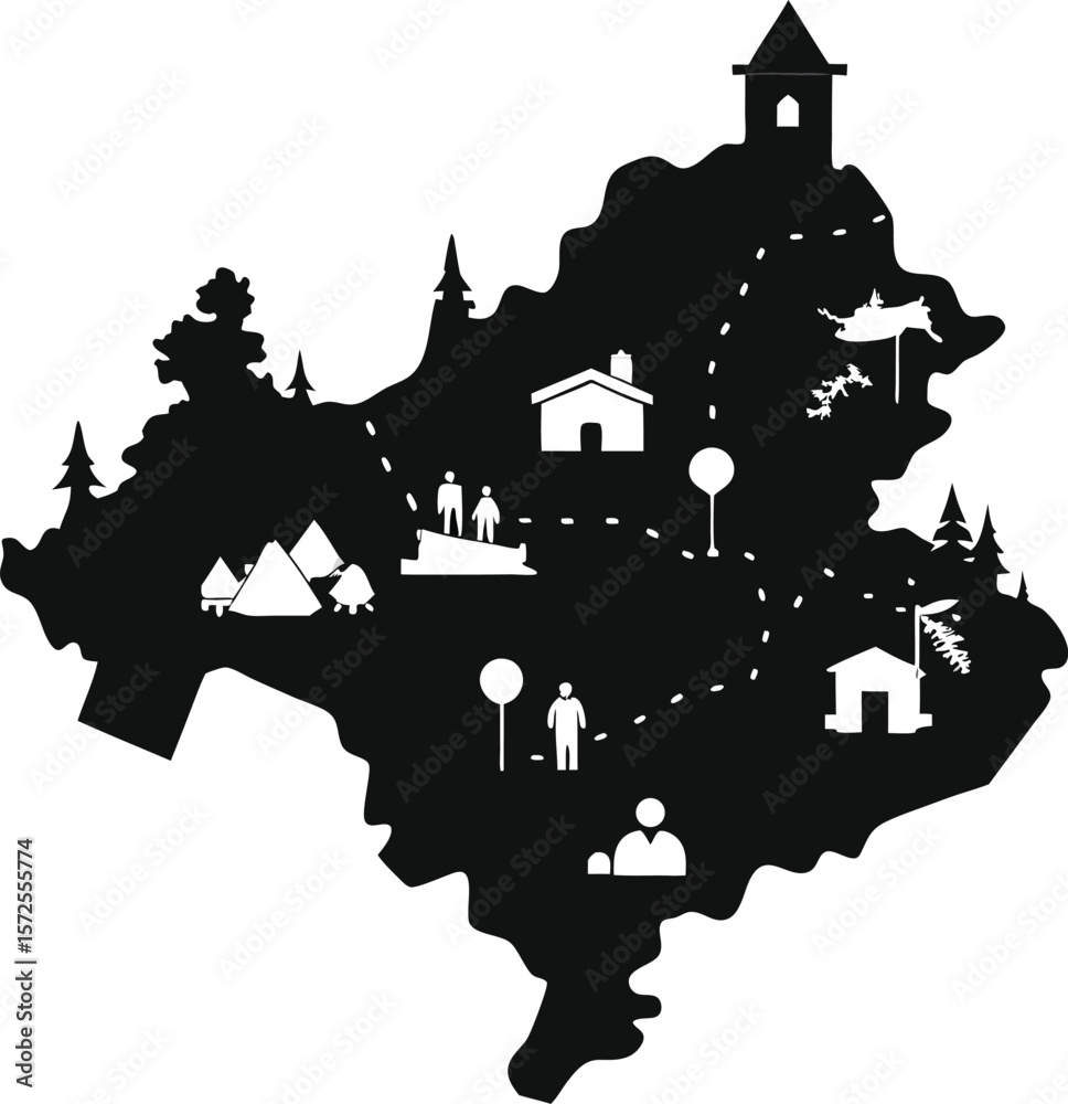 Fototapeta premium Map Vector Black Silhouette Illustration on White