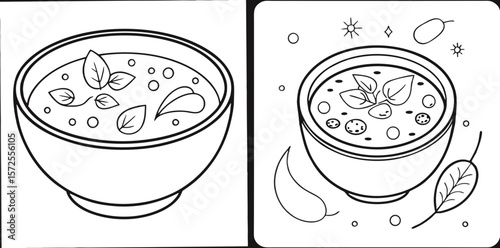 Russian Borscht Soup Coloring Book Page – Outline Line Art Traditional Beetroot Soup for Kids and Adults
