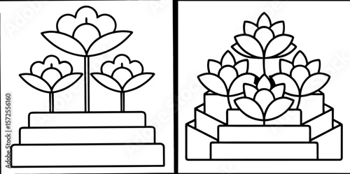 Stepped Flower Bed Coloring Book Page – Outline Line Art Garden Design for Kids and Adults