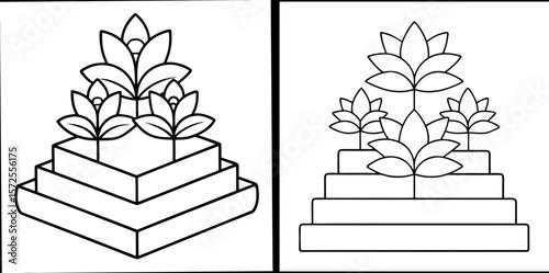 Stepped Flower Bed Coloring Book Page – Outline Line Art Garden Design for Kids and Adults