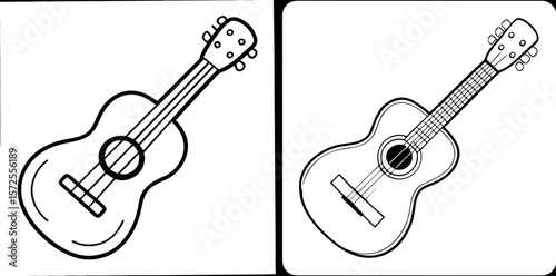 Ukulele Coloring Book Page – Outline Line Art Musical Instrument Design for Kids and Adults