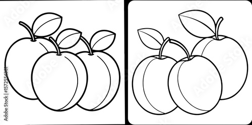 Various Plums Coloring Book Page – Outline Line Art Fruit Collection for Kids and Adults