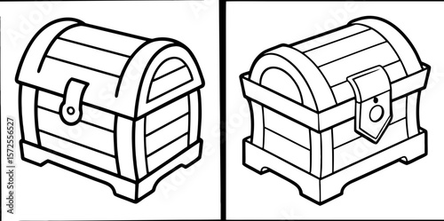 Wooden Chest Coloring Book Page – Outline Line Art Treasure Box for Kids and Adults