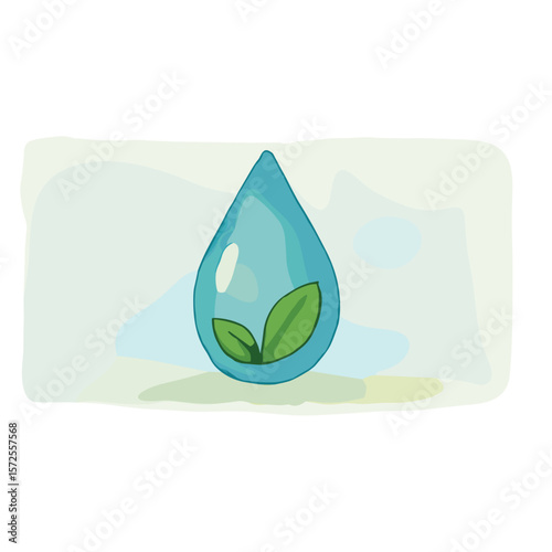 Water Drop with Leaf vector watercolor