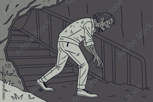 Man walking up the stairs. Vector illustration of a man walking up the stairs.