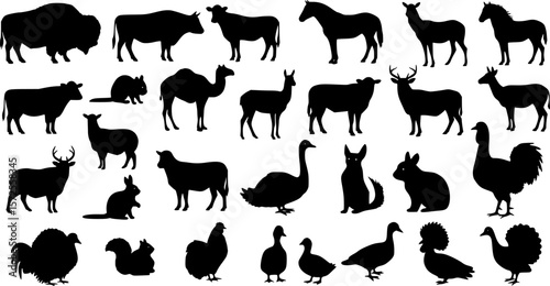 black animals silhouette vector on white background