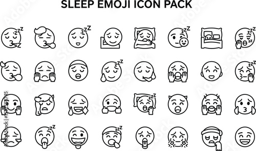 A collection of sleep emoji icons featuring various expressions and poses