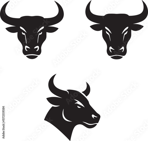 Black and white cartoon farm animals, a cow head vector illustration, or a cute cattle silhouette