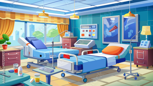 Hospital room with beds and comfortable medical equipped