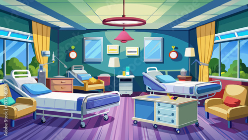 Hospital room with beds and comfortable medical equipped