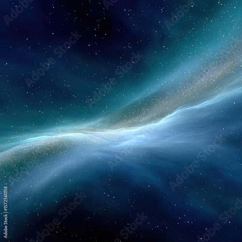 Swirling Teal and Blue Gas Clouds in a Starry Night Sky