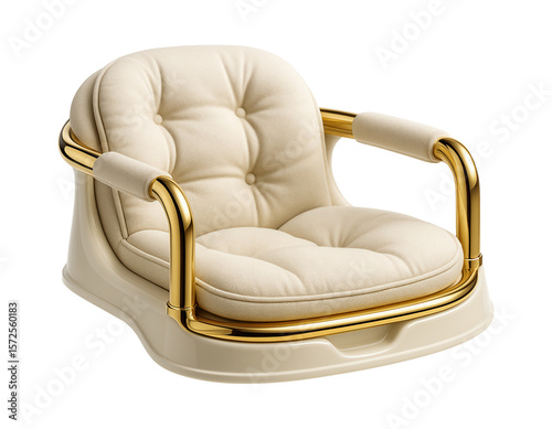 A luxurious, padded baby bath seat with gold accents, designed for opulent home bathrooms.