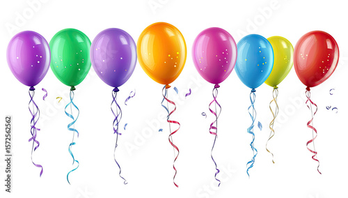 Colorful balloons with ribbons, party decorations