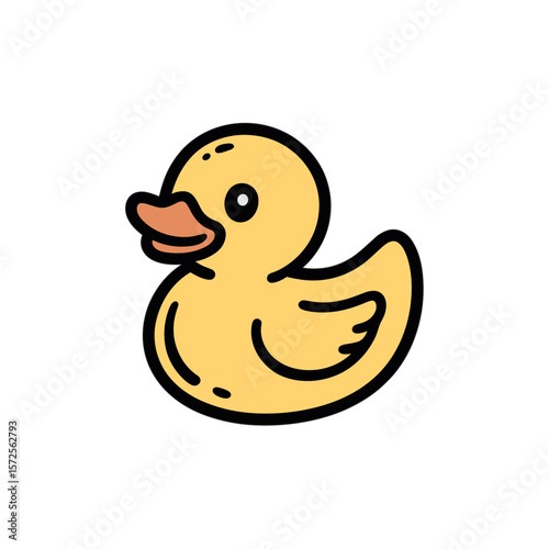 Rubber ducky in bright yellow color with simple design on a white background