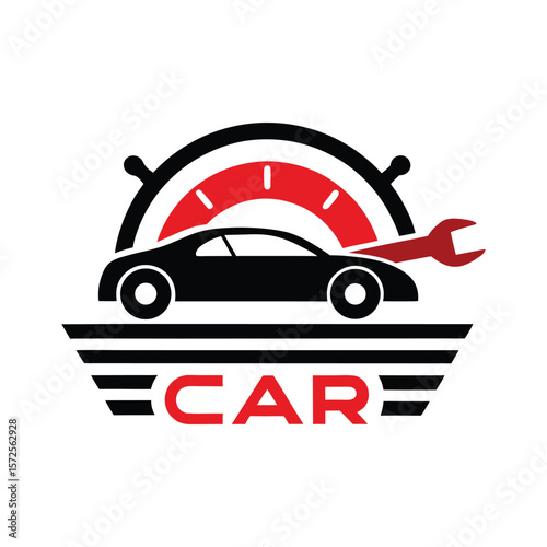 Dynamic car service logo with speedometer and wrench