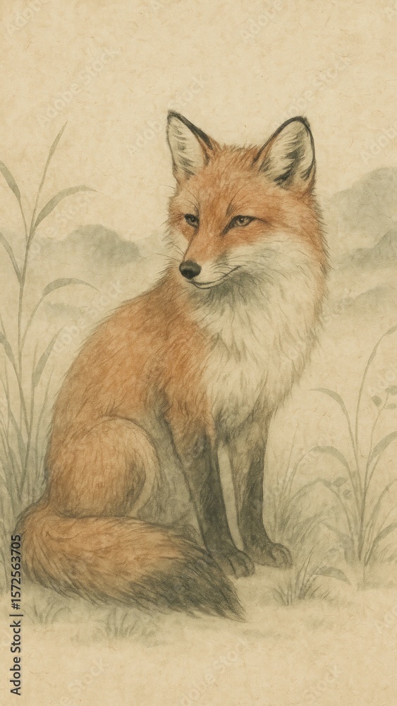 Obraz premium Elegant fox in nature illustration.