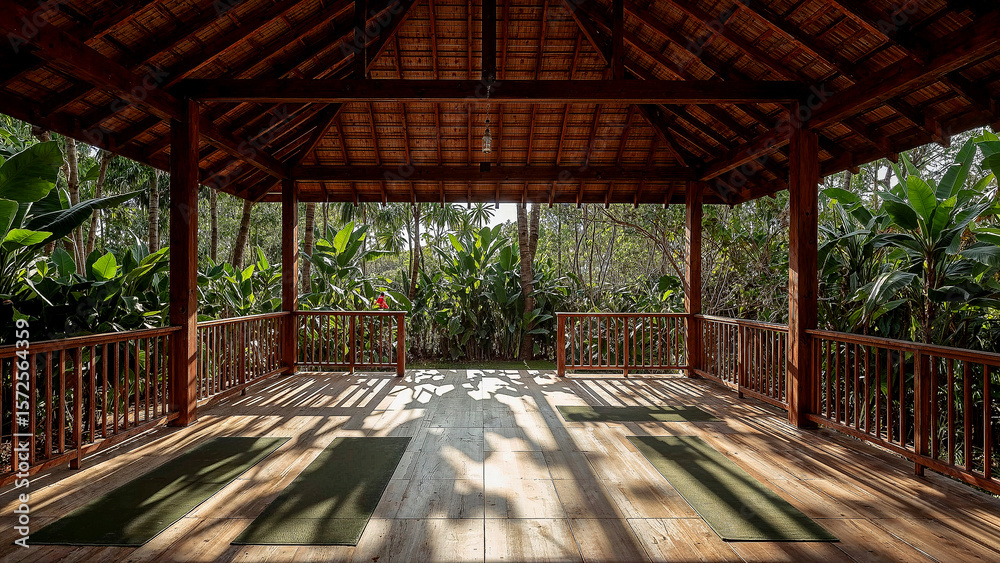 Fototapeta premium Zen garden pavilion at dawn embracing tranquility