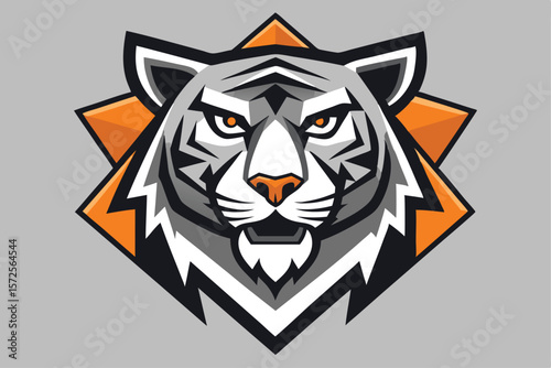 Striking white tiger portrait featuring fierce orange eyes and bold styling makes a statement