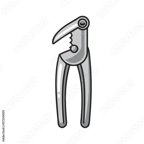 Cartoon Metal Garlic Press Icon. Kitchen Utensil for Crushing and Mincing Garlic Cloves.