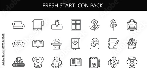 A collection of line art icons representing fresh start concepts and objects