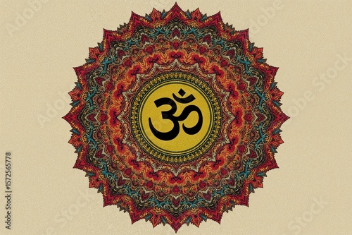 Om symbol mandala colorful sacred geometry spiritual art meditation design hindu buddhist religious decoration
