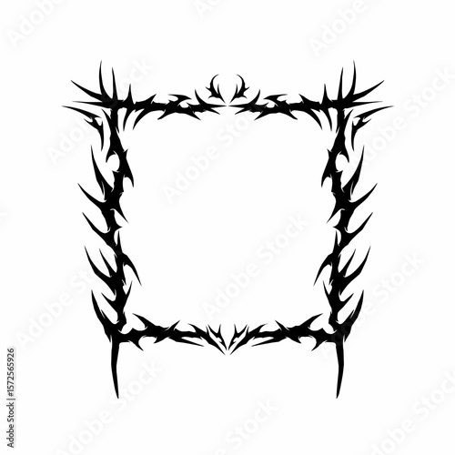 Square tribal frame with sharp black thorn elements and symmetrical edges. Bold and aggressive design