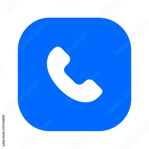 Blue glossy 3D phone icon button for contact and communication service