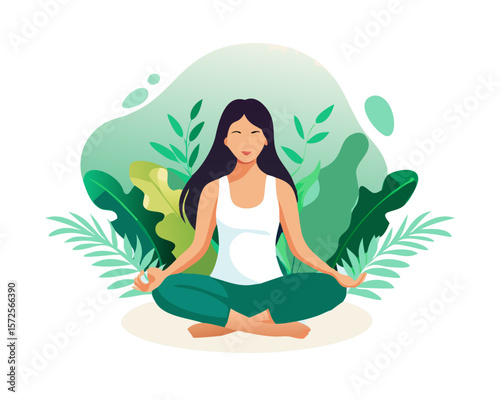 Serene Woman Meditating in Nature Vector Illustration