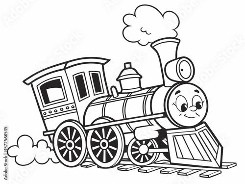 Adorable Cartoon Train Illustration Outline Drawing of a Cute Locomotive