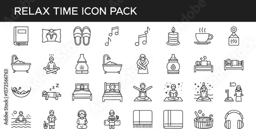Illustration of relax time icon pack showing various relaxation activities