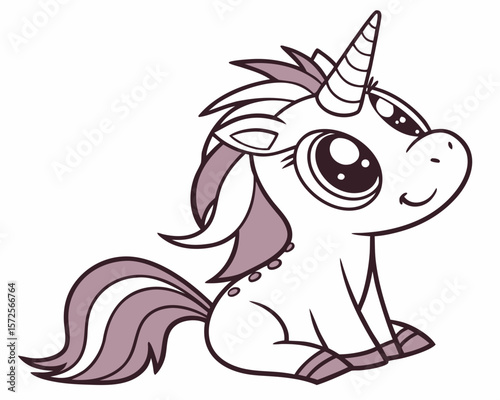 Adorable Chibi Unicorn Cartoon Illustration Free Printable Coloring Page
