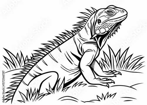 Realistic Vector Outline Illustration of an Iguana