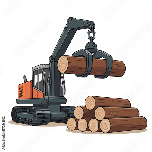 Log Loader Lifting a Log onto a Stack of Logs