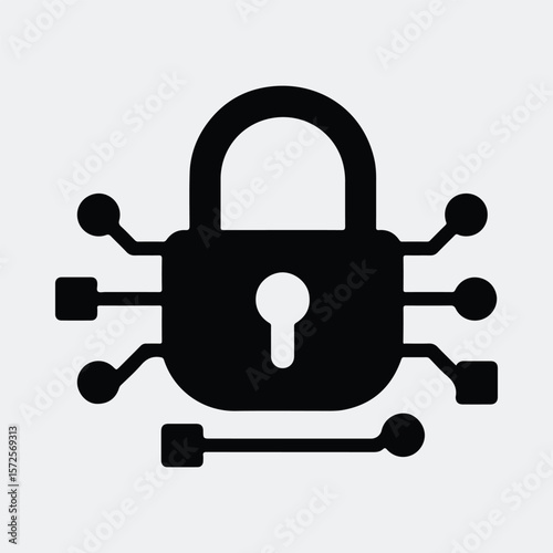 Silhouette of data lock cyber security technology vector illustration