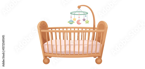Wooden Baby Crib with Mobile