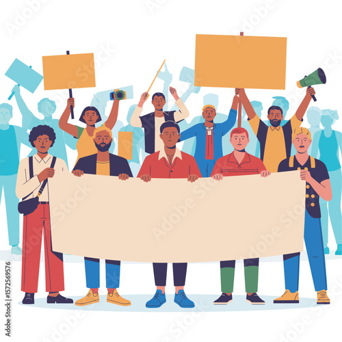 Diverse Group Protesting Holding Blank Banner