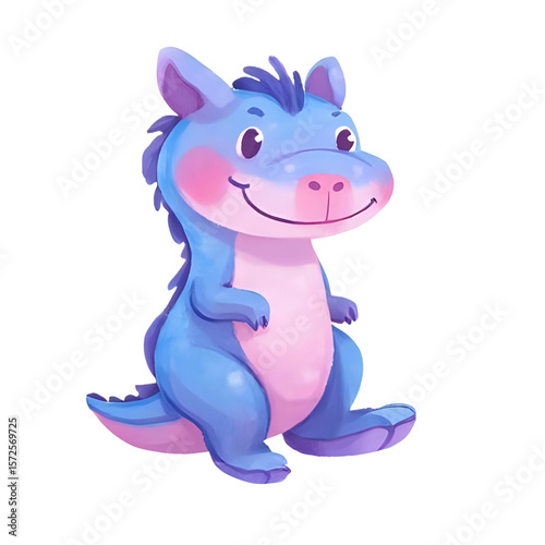 a single isolated pink and blue watercolor monster with a cute smile