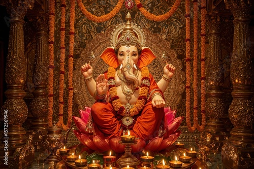 Ganesha hindu god temple art spiritual deity religious decoration golden elephant lord illustration artwork
