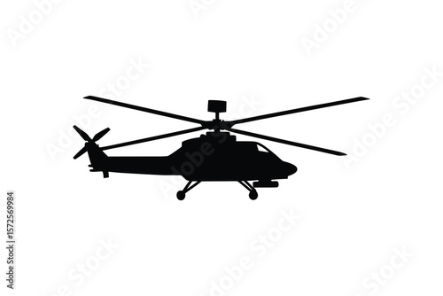 Military Attack Helicopter Isolated on White Background in Silhouette