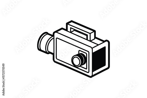 Retro Style Movie Camera Icon in Black and White Silhouette