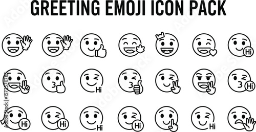 A collection of greeting emoji icons with various expressions and gestures
