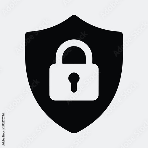 Silhouette of shield and padlock security protection vector illustration