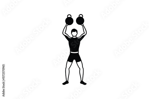 Man Lifting Kettlebells Overhead in Silhouette Style