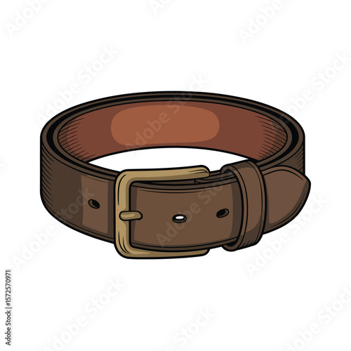Brown Leather Belt with Metal Buckle Illustration