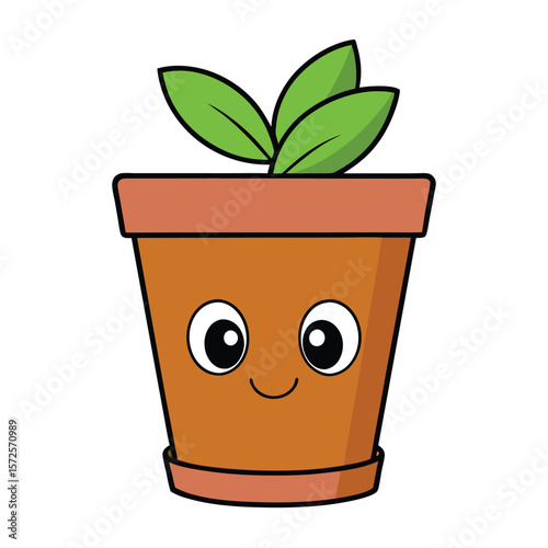 Cute Cartoon Potted Plant Illustration Perfect for Kids' Projects