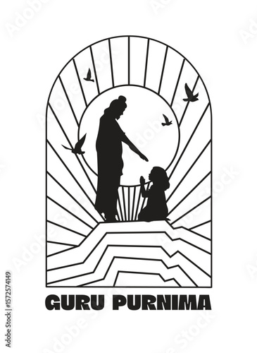 Disciples offering prayers on Guru Purnima vector  .eps