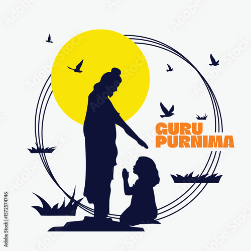 Line art portraying respect toward revered gurus.eps