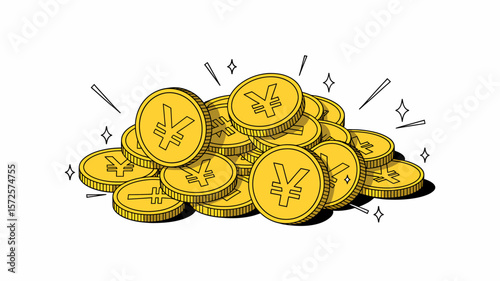 3D Illustration A Pile of Golden Yen Coins Representing Wealth and Prosperity