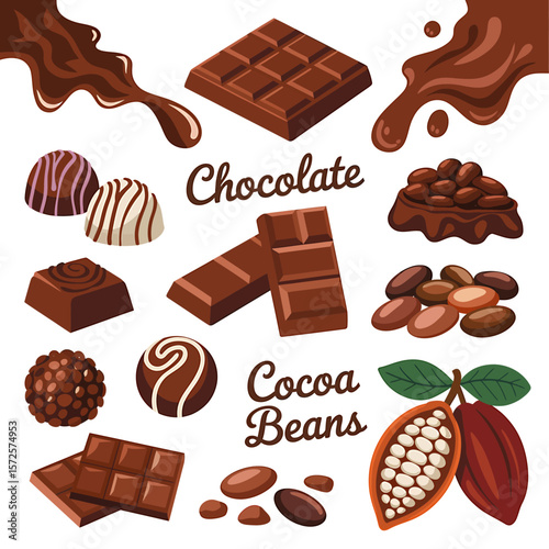 Delicious Chocolate and Cocoa Beans A Digital Illustration of Sweet Treats