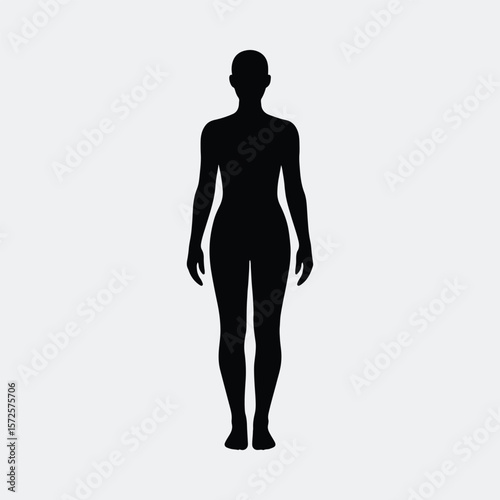Silhouette standing woman full body facing front view vector illustration